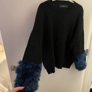 Zara knit black with blue fur cuffs